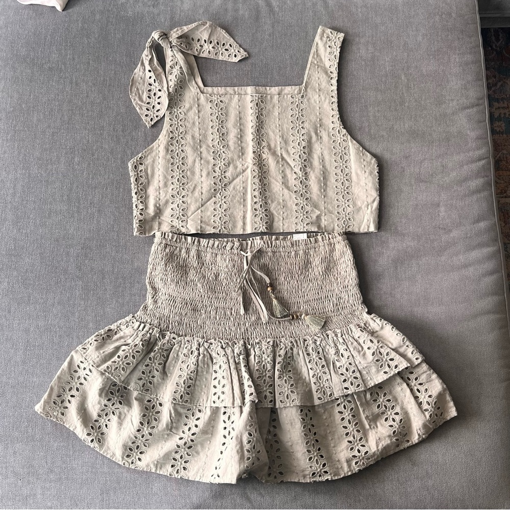 Zara Cream Eyelet Two-Piece Skirt Set - Picture 3 of 8